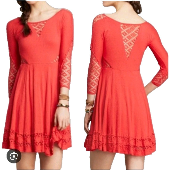 Free People Dresses & Skirts - Free People Womens Small Red To The Point Lace Accent‎ Dress Party Festival Mini